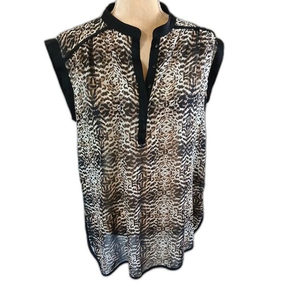 A.N.A, black animal print semi-sheer sleeveless pullover blouse size PL - Picture 1 of 4